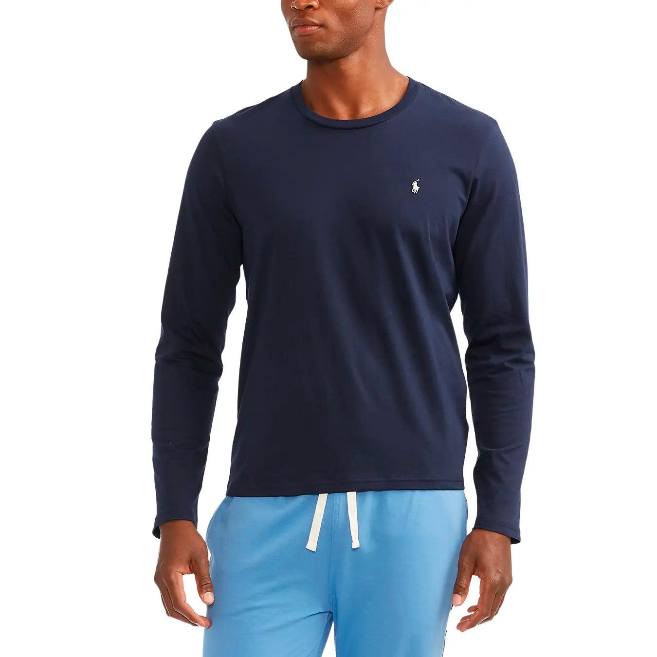 Polo Ralph Lauren t Shirt ml, 714844759, l/s Crew Sleep Top, 002 blu Cruise, Bassiniboutique.it,&#x20;