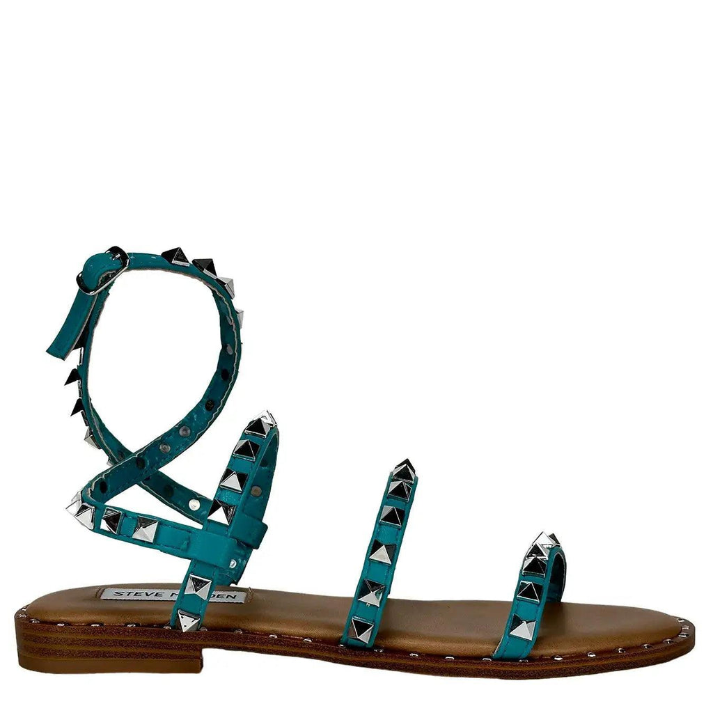 Steve Madden Travel Sandal Woman Flat Studs Faux Leather Blue
